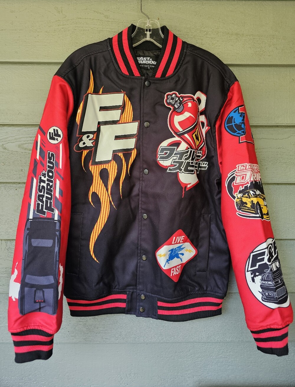 Official UCS Fast & Furious Black and Red Bomber/Varsity Jacket Men's Large